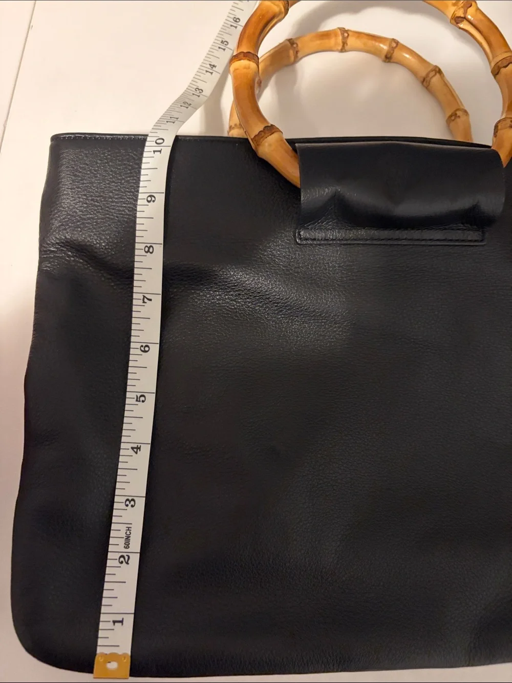 Talbots Black Leather Shoulder Bag with Bamboo Ring Handles